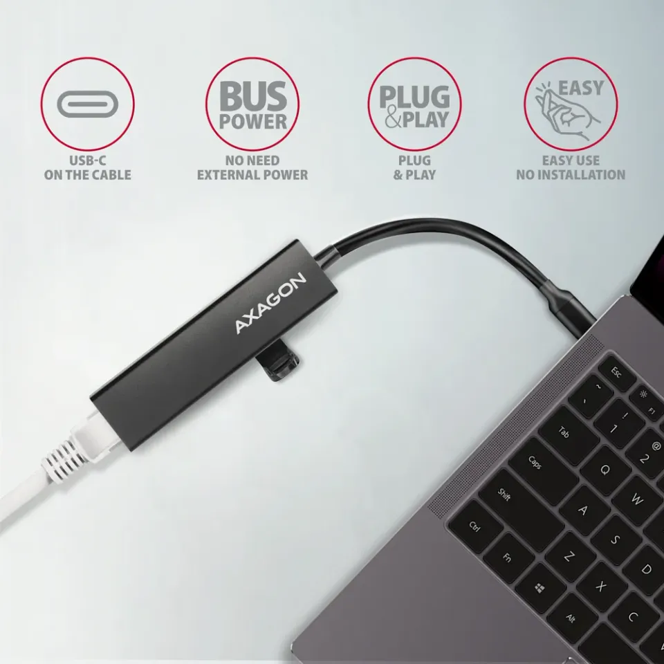 AXAGON HMC-GL3A SUPERSPEED USB-C hub + gigabit LAN, černá