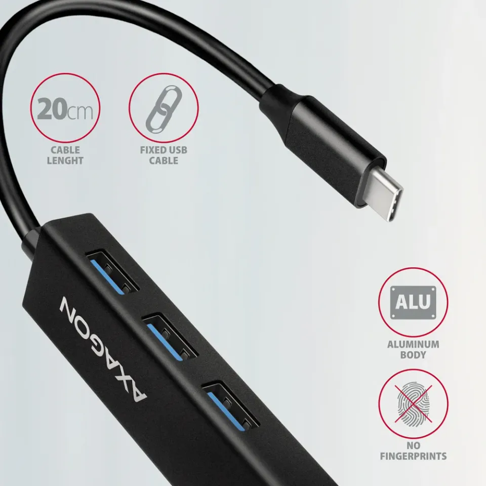 AXAGON HMC-GL3A SUPERSPEED USB-C hub + gigabit LAN, černá