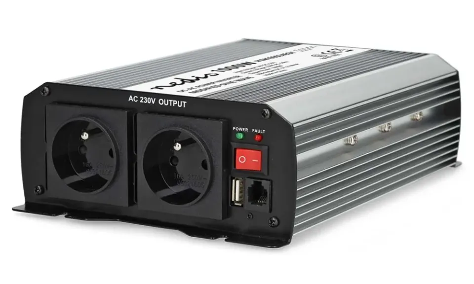 NEDIS měnič napětí/ modifikovaná sinusoida/ 24 V DC/230 V AC 50 Hz/ 1000 W (2000 W špička)/ USB-A/ 2x zásuvka type E