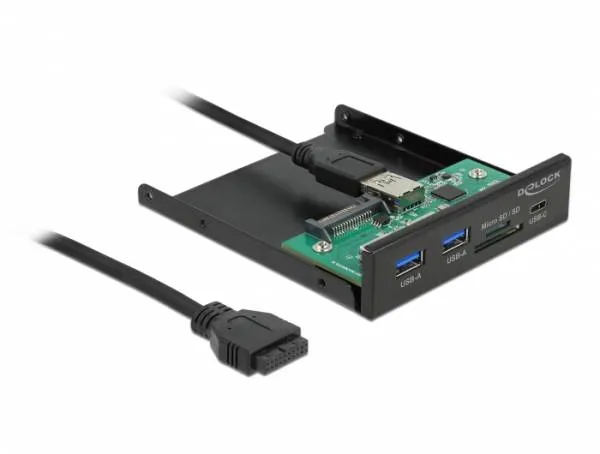 Delock 3.5” USB 3.2 Gen 1 přední panel 1 x USB Type-C + 2 x USB Typu-A + SD a sl