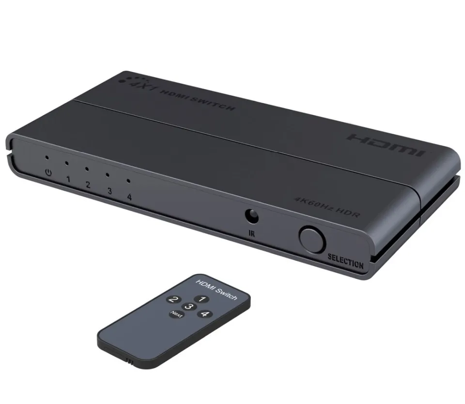 PremiumCord HDMI switch 4:1 s podporou rozlišení 4Kx2K@60Hz, 1080P, HDR, s ovlád