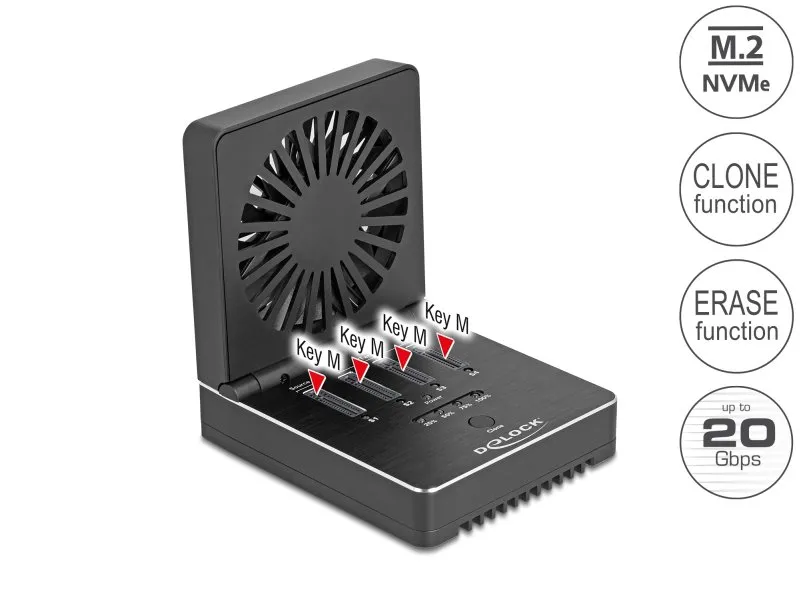 Delock Dokovací stanice USB 20 Gbps pro 4 x SSD M.2 NVMe PCIe s funkcí klonování