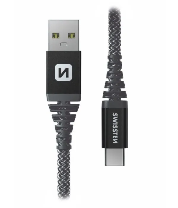 Swissten datový kabel ARAMID REINFORCED - USB / USB-C 1,5 M antracit