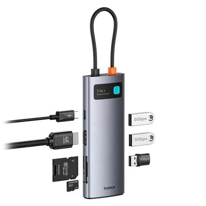 Baseus Metal Gleam Series 7v1 USB-C HUB Dokovací Stanice Space Grey