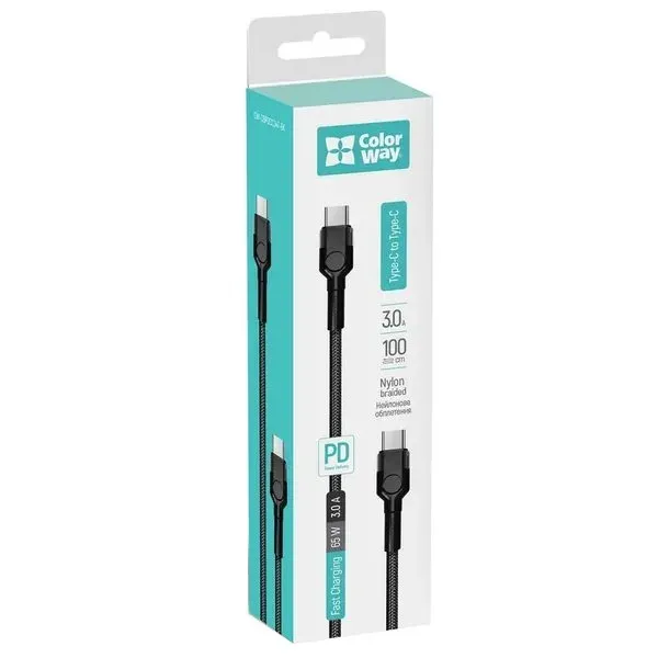 Colorway Datový Kabel USB-C/ USB-C/ 3A/ Fast Charging 60W/ 1m/ černý