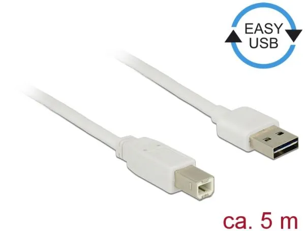 Delock Kabel EASY-USB 2.0 Typ-A samec > USB 2.0 Typ-B samec 5 m bílý