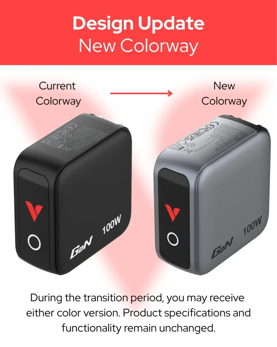 VERBATIM Mini GaN Nabíječka s displejem 100W, 2xUSB-C, 1xUSB-A, šedá