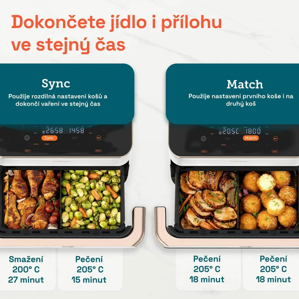 Cosori Dual Blaze TwinFry chytrá horkovzdušná fritéza10 L, keramika, bílá
