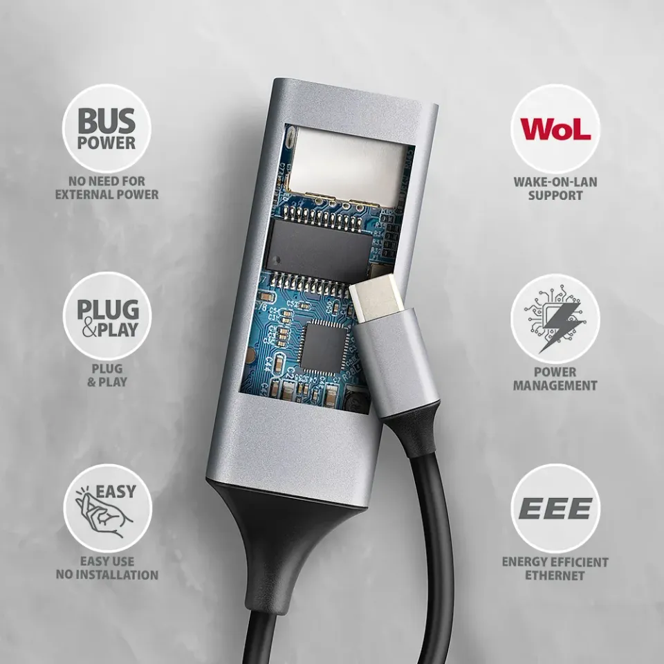 AXAGON ADE-TXPD, USB-C 3.2 Gen 1 - Gigabit Ethernet síťová karta, Asix AX88179,