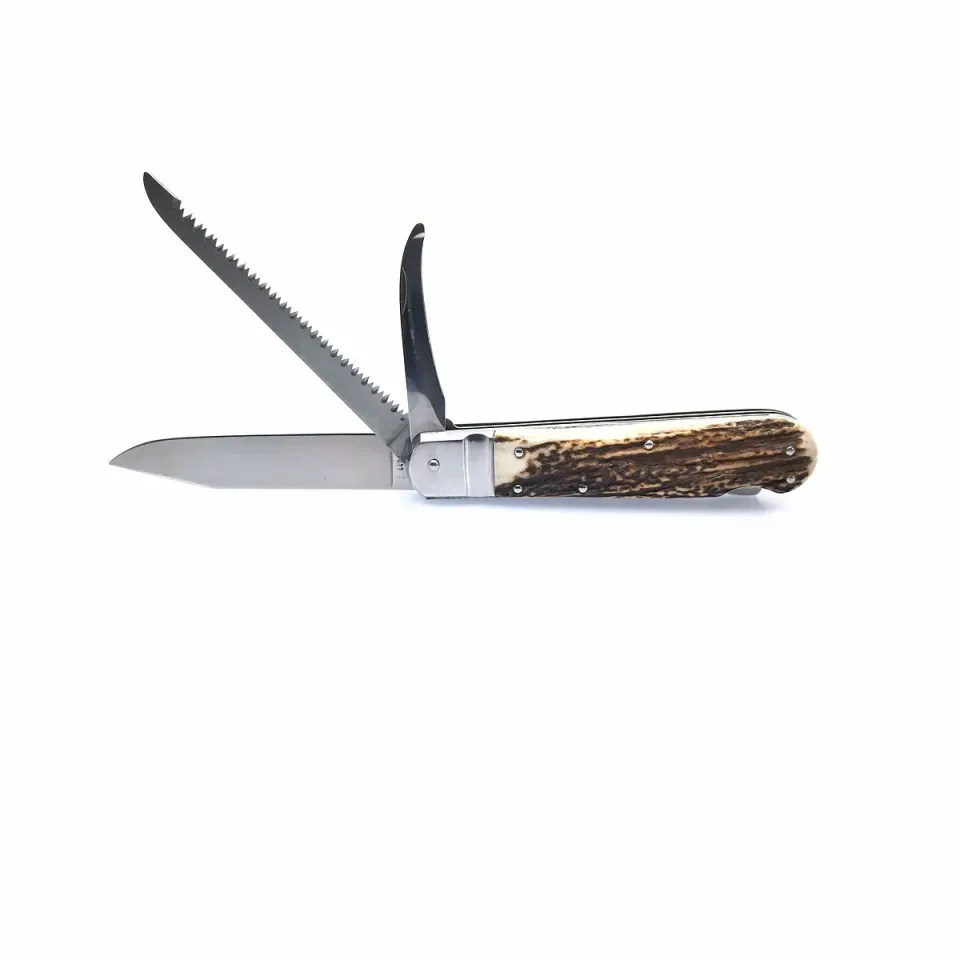 Lovecký zavírací nůž HUNTER 3dílný s pilkou a páráčkem - střenka paroh 230-XP-3