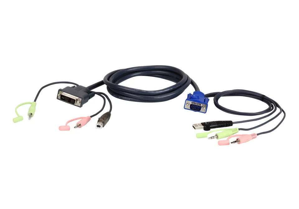 ATEN 1.8M USB VGA to DVI-I KVM Cable with Audio