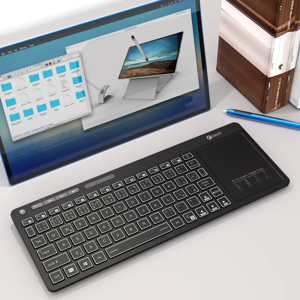 C-TECH klávesnice WLTK-03, Dual mode, BT5.0 + 2,4GHzb, bezdrátová s touchpadem,