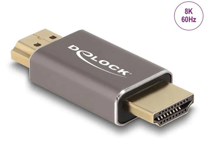 Delock Adaptér HDMI, ze zástrčky na zástrčky, 8K 60 Hz, šedá kovová