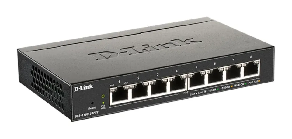 D-Link DGS-1100-08PV2 8-port Gigabit Smart Managed PoE switch, PoE budget 64W, fanless
