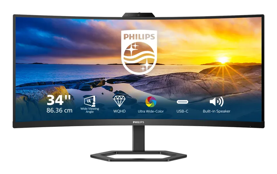 Philips MT VA LED 34" 34E1C5600HE/00 - VA panel, 3440x1440, HDMI, DP, USB-C, USB, repro, nast vysky, webcam