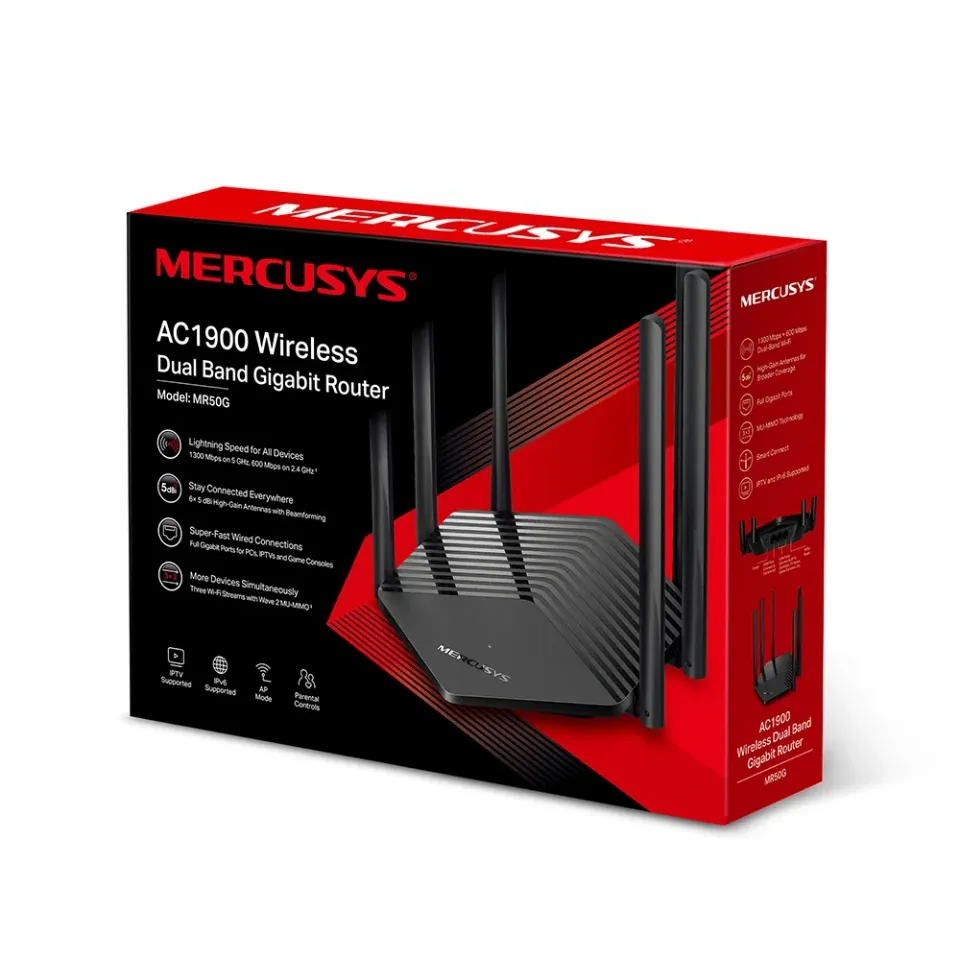 MERCUSYS MR50G EasyMesh/Aginet WiFi5 router (AC1900, 2,4GHz/5GHz, 2xGbELAN, 1xGbEWAN)