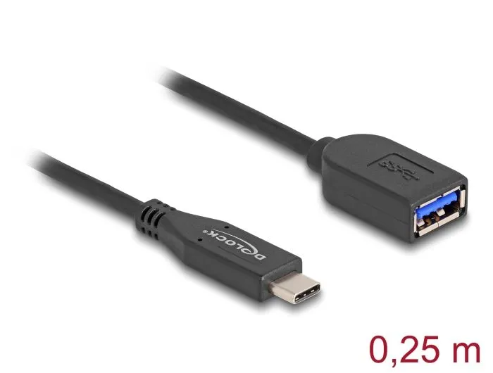 Delock Koaxiální kabel USB 10 Gbps, ze zástrčky USB Type-C na zásuvku Typ-A, dél