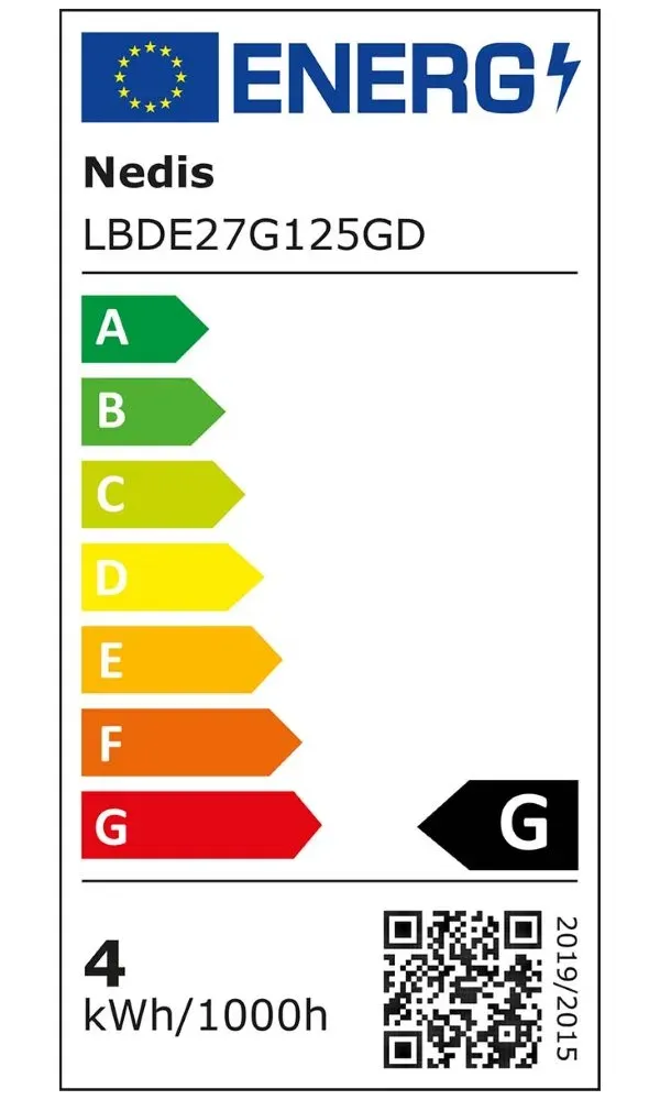 NEDIS LED žárovka E27/ G125/ 3,8 W/ 220 V/ 250 lm/ 2100 K/ stmívatelná/ extra teplá bílá/ retro styl