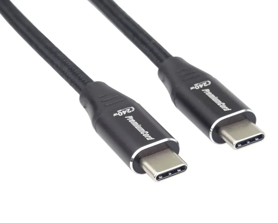PREMIUMCORD Kabel USB-C M/M, 240W 480Mbps černý bavlněný oplet, 1m