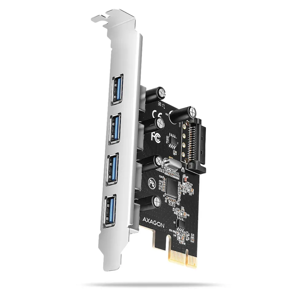 AXAGON PCEU-430RS, PCIe řadič, 4x USB 5Gbps port, SATA napájení, Renesas PD72020