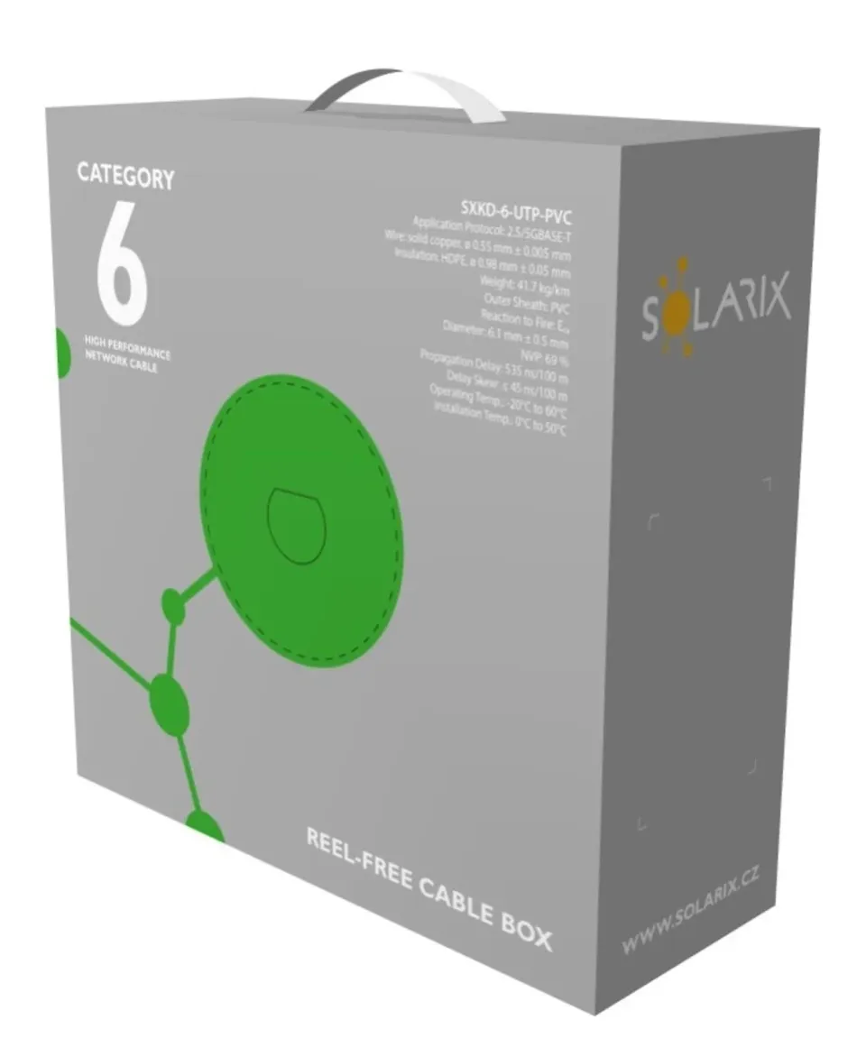 Instalační kabel Solarix CAT6 UTP PVC Eca 100m/box SXKD-6-UTP-PVC