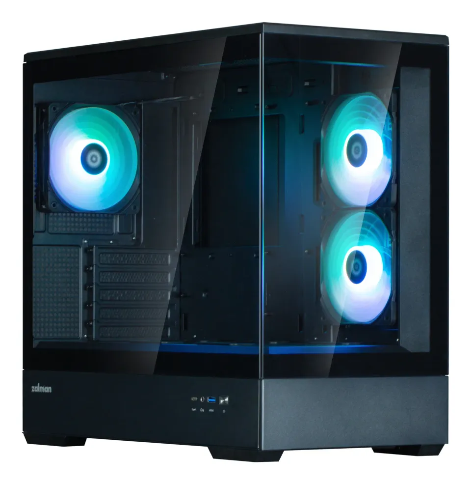 Zalman skříň P30 Black V2 / miniT / 3x120mm fan ARGB / USB 3.0 / USB-C / temperované sklo / černá