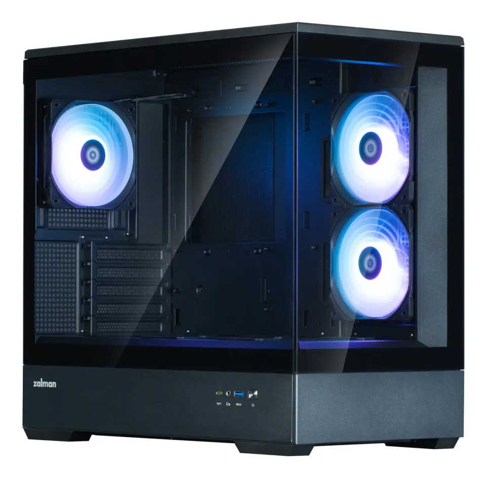 Zalman skříň P30 Black V2 / miniT / 3x120mm fan ARGB / USB 3.0 / USB-C / temperované sklo / černá