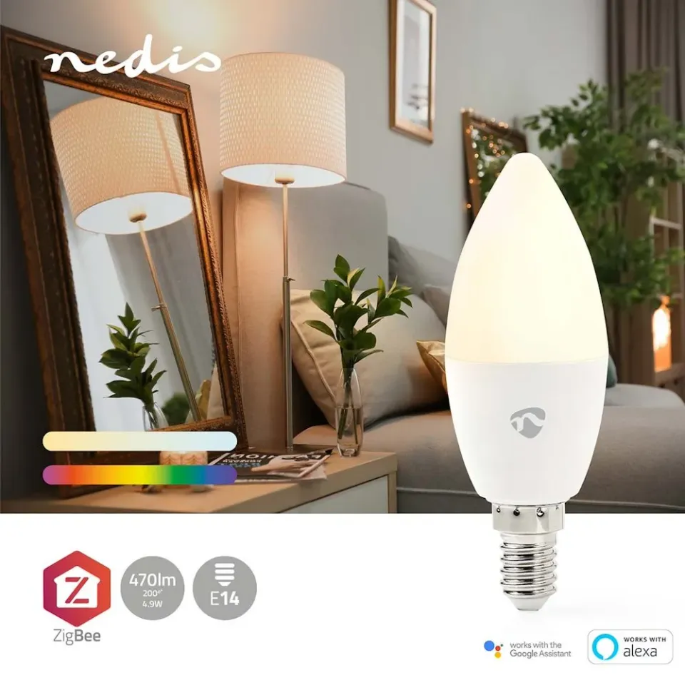 Nedis ZBLC10E14 - SmartLife Plnobarevná Žárovka| E14 | 4,9 W | 470 lm | RGB / Te