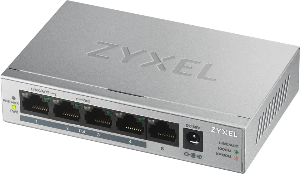 Zyxel GS1005HP 5-port Desktop Gigabit PoE Switch, 4x PoE+ GbE, PoE 60W
