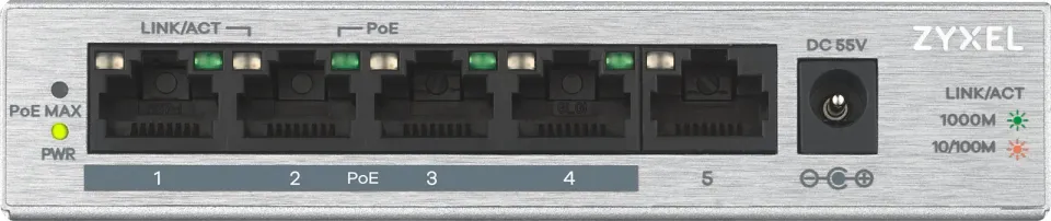 Zyxel GS1005HP 5-port Desktop Gigabit PoE Switch, 4x PoE+ GbE, PoE 60W