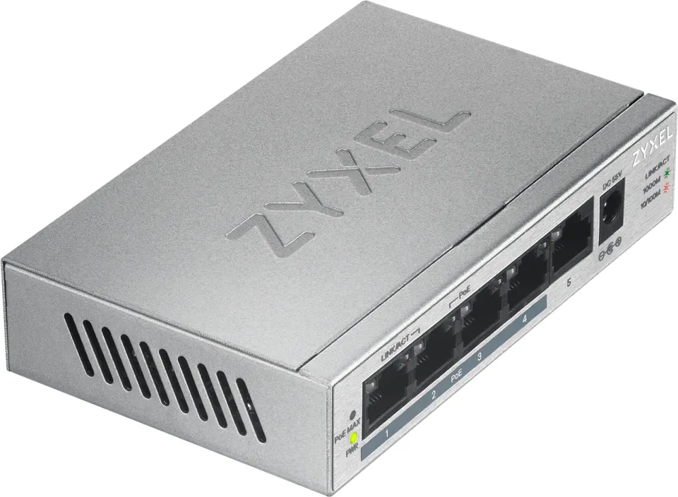 Zyxel GS1005HP 5-port Desktop Gigabit PoE Switch, 4x PoE+ GbE, PoE 60W
