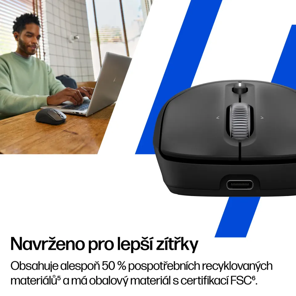 HP Bezdrátová myš HP 705 Rechargeable Mouse, USB, Bluetooth, 6000 dpi, černá, plné nabití za 3min.