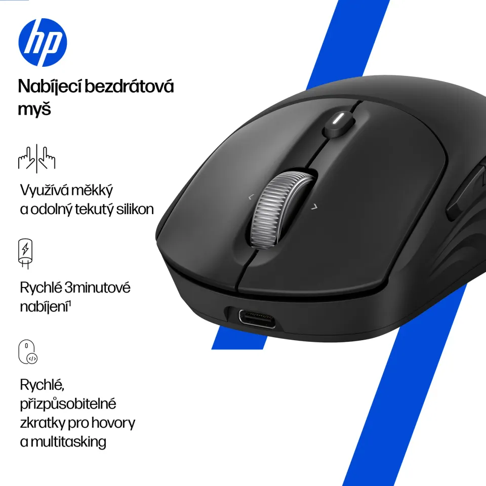 HP Bezdrátová myš HP 705 Rechargeable Mouse, USB, Bluetooth, 6000 dpi, černá, plné nabití za 3min.