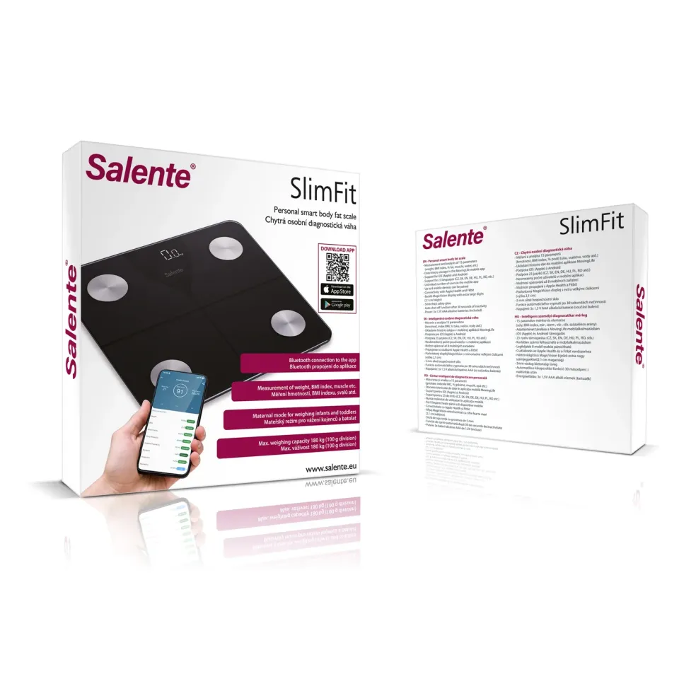 Salente SlimFit, osobní diagnostická fitness váha, Bluetooth, černá