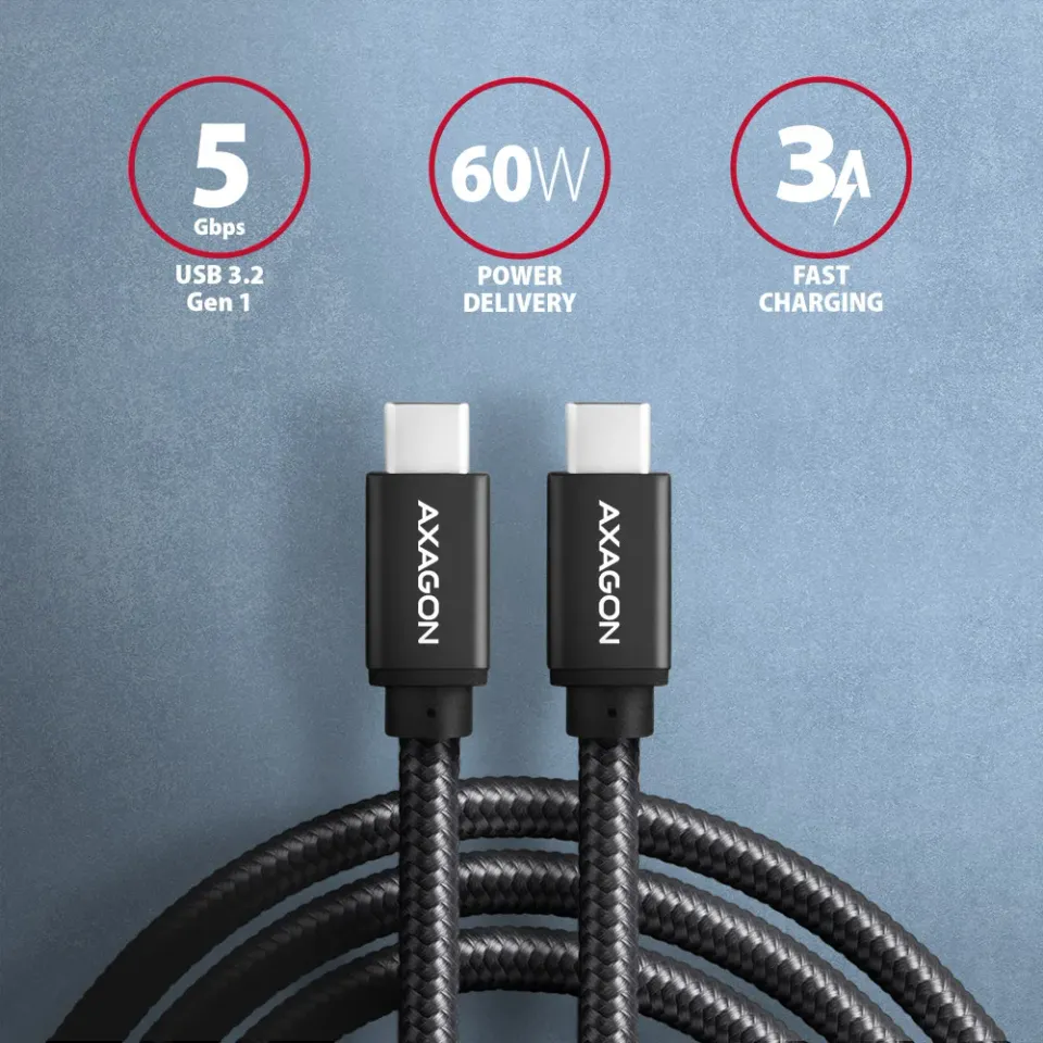 AXAGON BUCM3-CM30AB, SPEED kabel USB-C <-> USB-C, 3m, USB 3.2 Gen 1, PD 60W 3A,