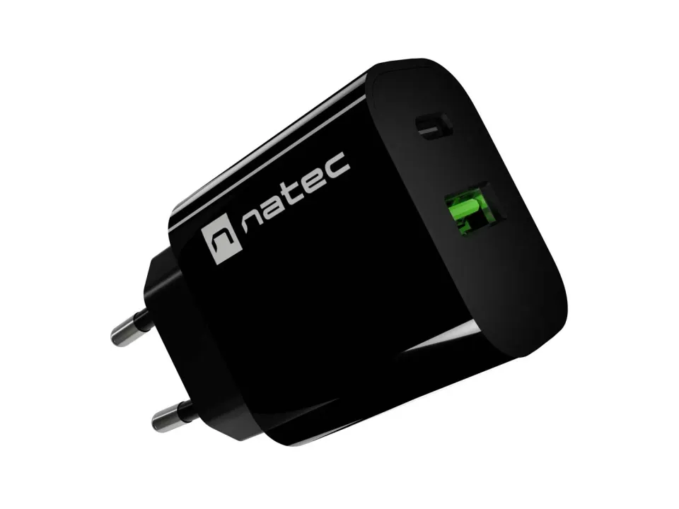 Univerzální nabíječka Natec RIBERA 20 W, 1X USB-A + 1X USB-C, černá