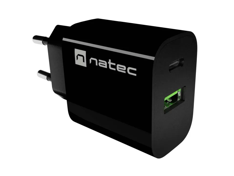 Univerzální nabíječka Natec RIBERA 20 W, 1X USB-A + 1X USB-C, černá