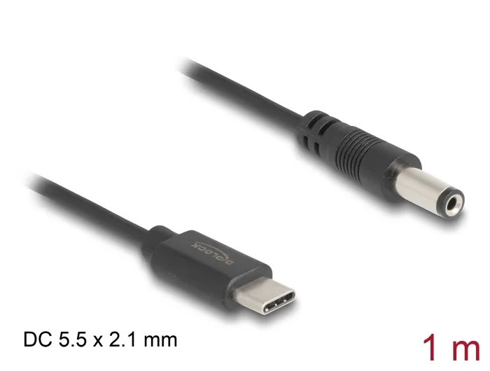 Delock Napájecí kabel z konektoru USB Type-C na stejnosměrný konektor 5,5 x 2,1