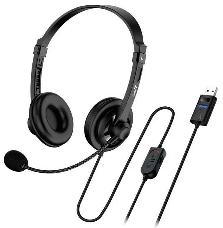 Genius headset - HS-230U, náhlavní, drátový, s mikrofonem, ovládání hlasitosti,