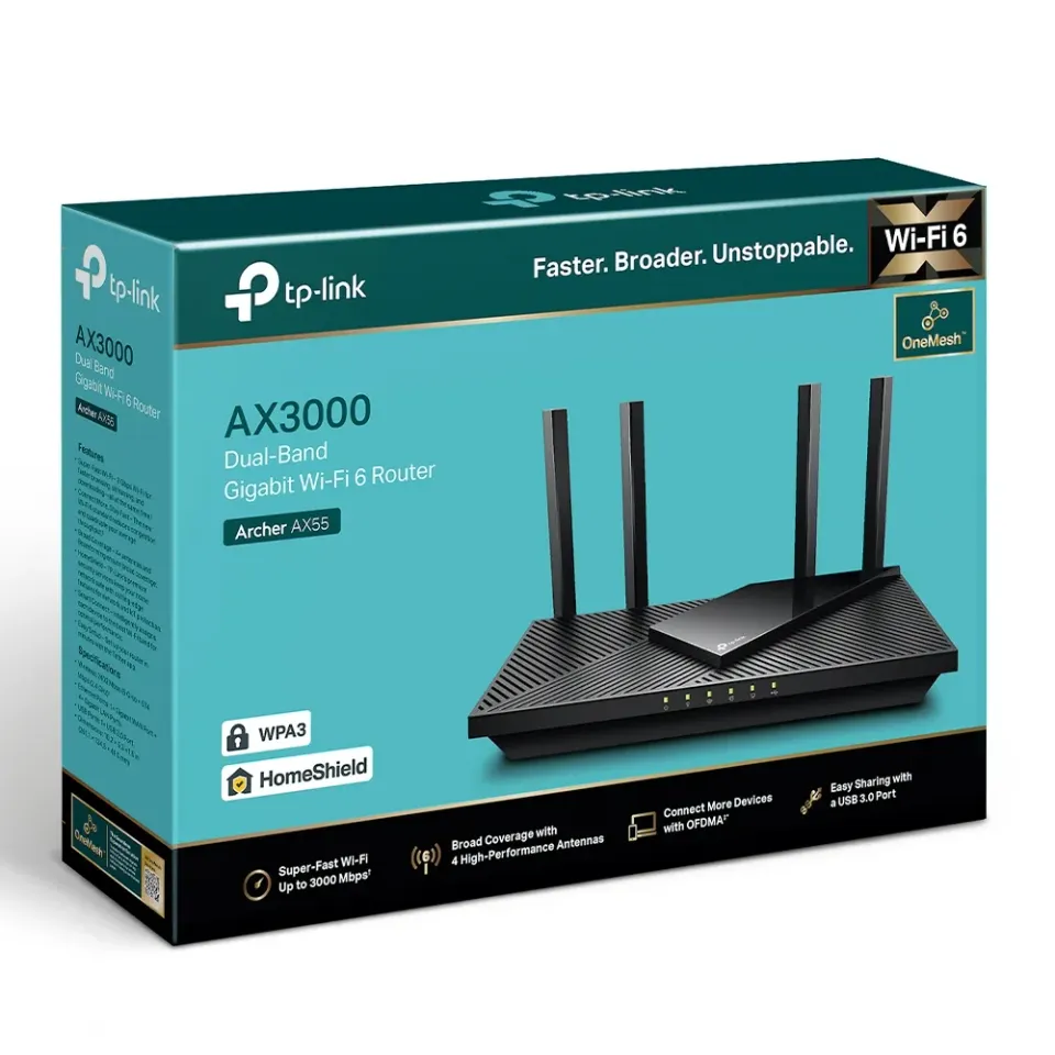 TP-Link Archer AX55 - AX3000, Port USB 3.0, Wi-Fi 6 Router, HomeShield - OneMesh