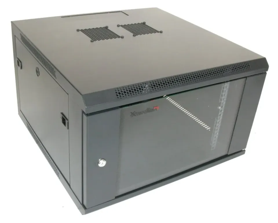 XtendLan 19" nástěnný rozvaděč 6U 600x600, nosnost 60 kg, skleněné dveře, svařovaný, černý