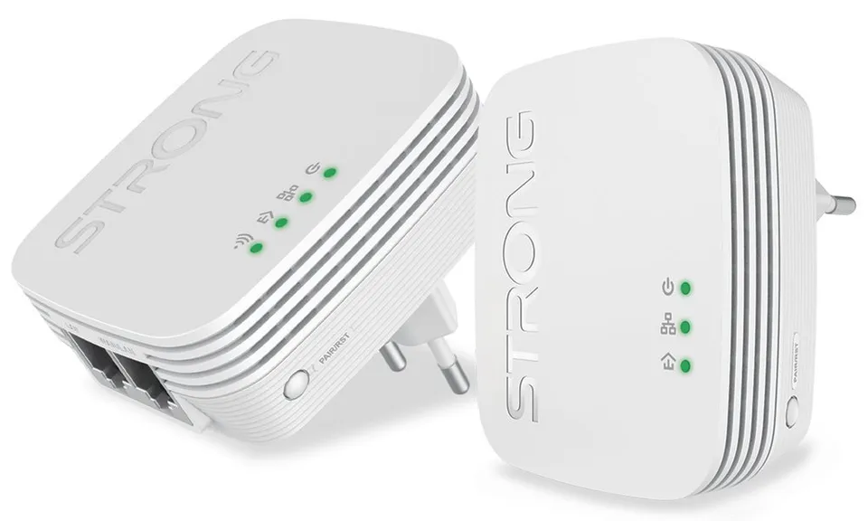 STRONG sada 2 adaptérů Powerline WI-FI 600 DUO MINI/ Powerline 600 Mbit/s/ Wi-Fi 300 Mbit/s/ 2x LAN/ bílý