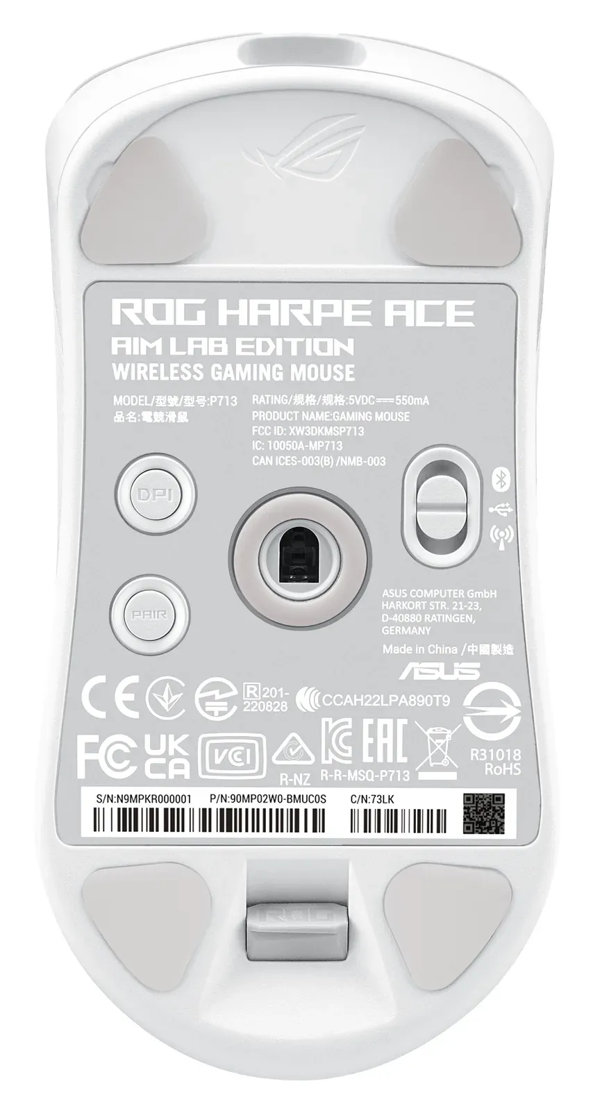 ASUS myš ROG Harpe Ace Aim Lab Edition, Bluetooth, bílá