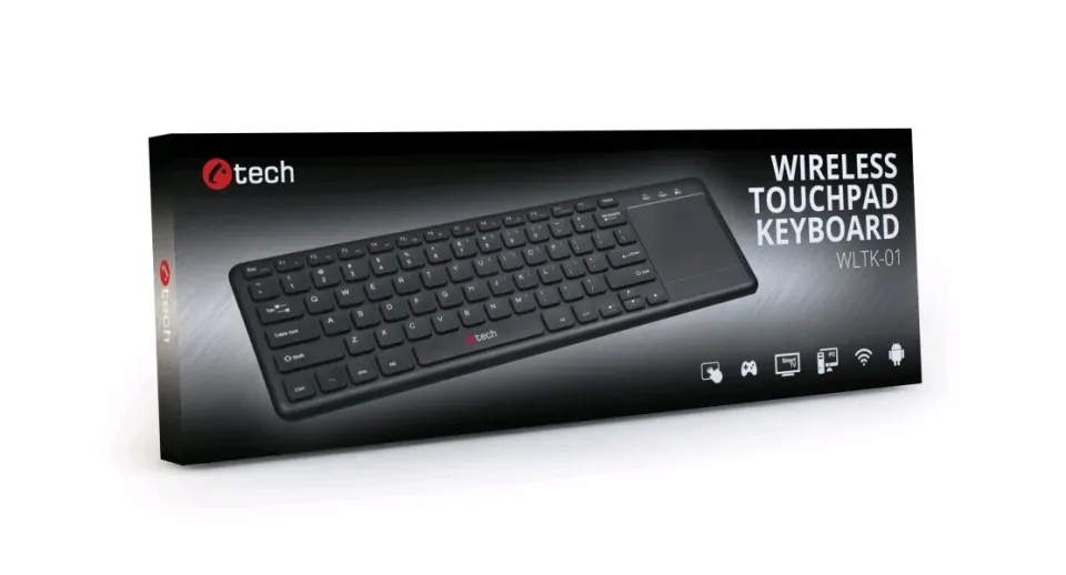 C-TECH klávesnice WLTK-01, bezdrátová klávesnice s touchpadem, černá, USB