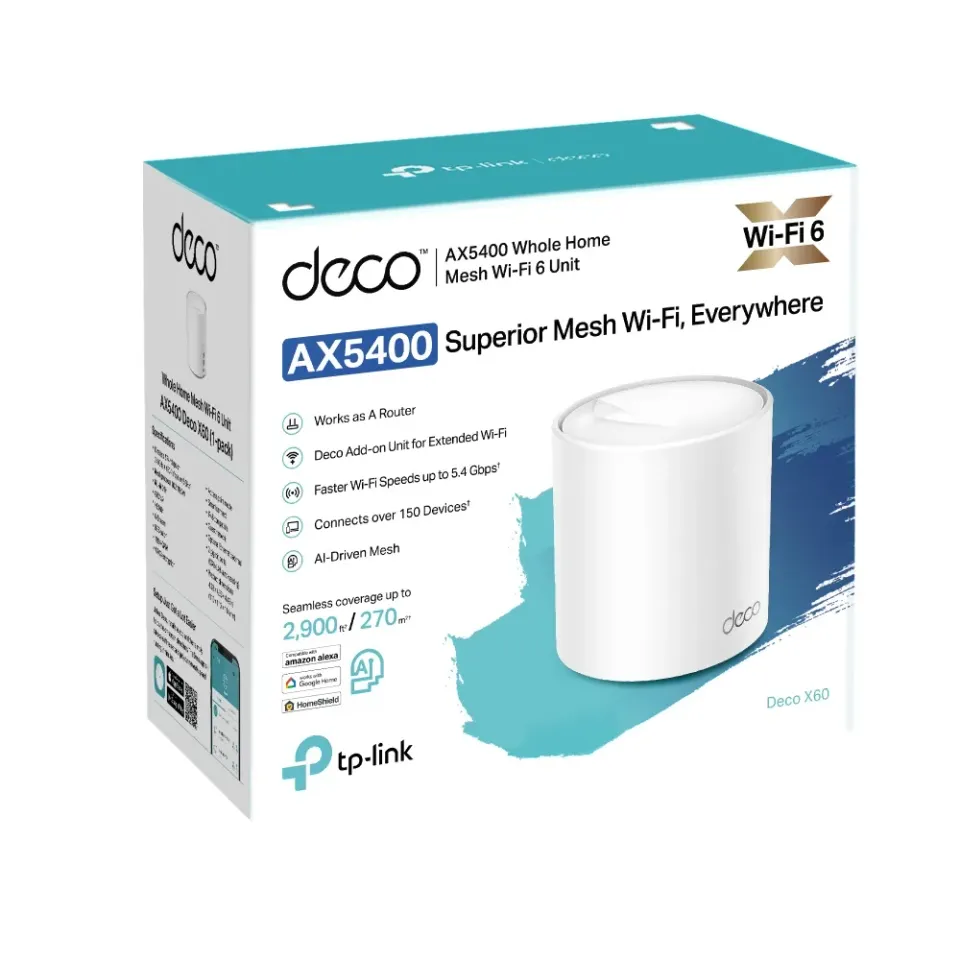 TP-Link Deco X60(1-pack) WiFi6 Mesh (AX5400, 2,4GHz/5GHz, 2xGbELAN/WAN)