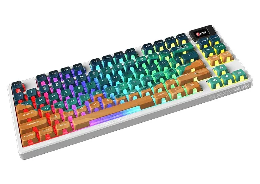 MSI herní klávesnice FORGE GK600 TKL Mars/ bezdrátová 2,4GHz+BT/ mechanická/ RGB/ USB-C/ display/ CZ+SK layout
