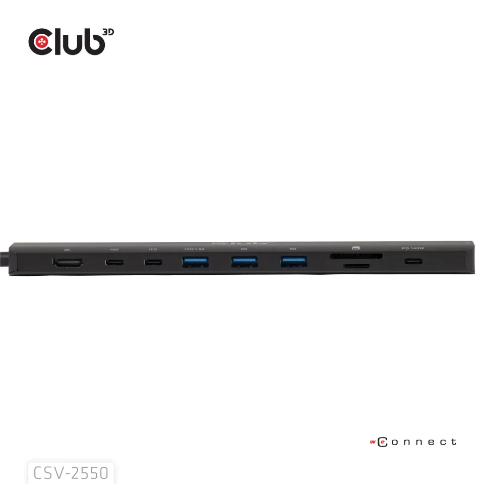 Club3D Dokovací stanice USB-C 10v1, 140W PD, 1xHDMI, 3xUSB-C, 3xUSB, 1xRJ45, černá