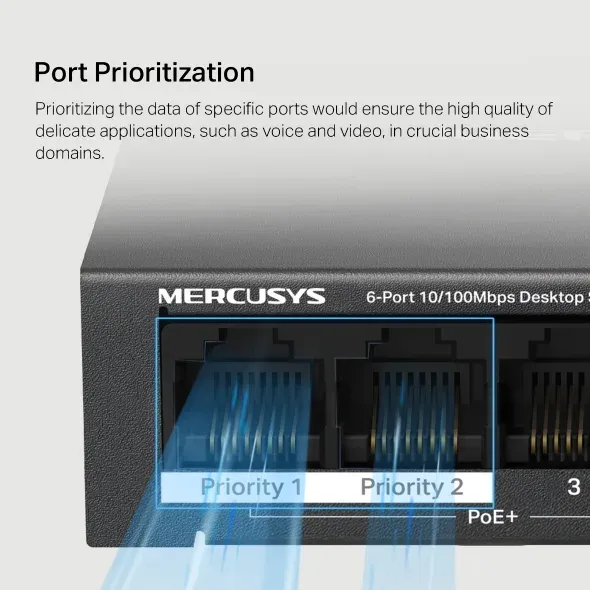 Mercusys MS106P 6portový stolní switch 10/100 Mb/s se 4 porty PoE+