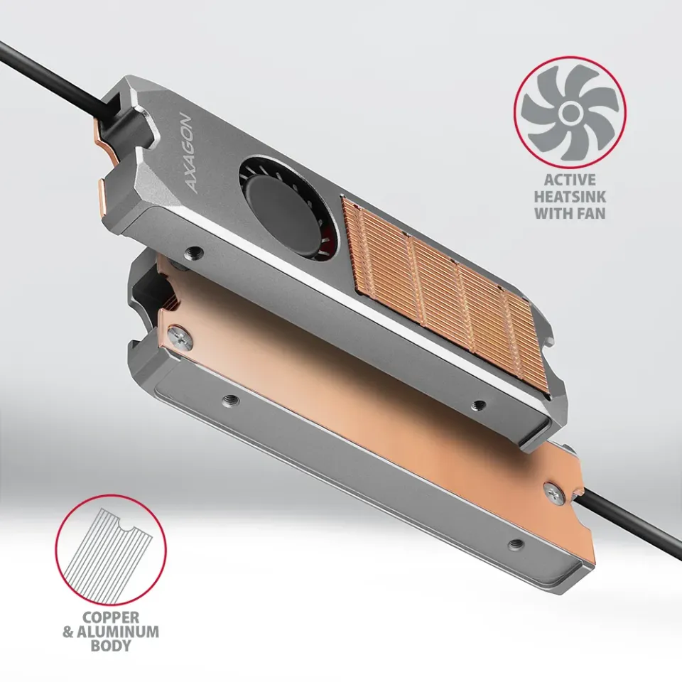AXAGON CLR-M2FAN měděný chladič s ventilátorem pro jednostranné i oboustranné M.