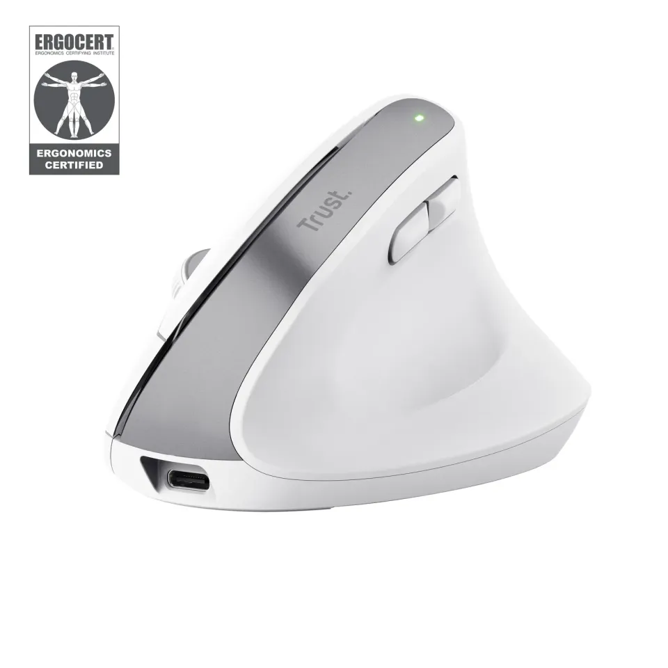 TRUST myš Bayo+ Ergonomická vertikální myš, Bezdrátová, bílá